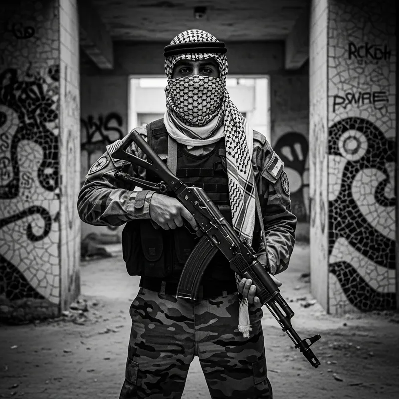 Powerful Guerrilla Soldier in Gritty Urban Warzone Powerful Guerrilla Soldier in Gritty Urban Warzone