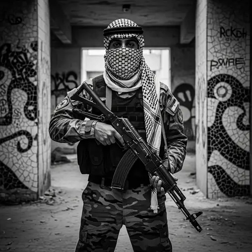 Middle-Eastern Guerrilla Soldier in Desolate Wasteland