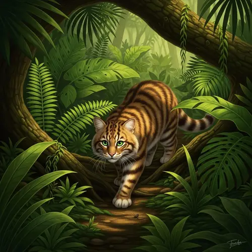 Majestic Striped Cat in Lush Green Jungle
