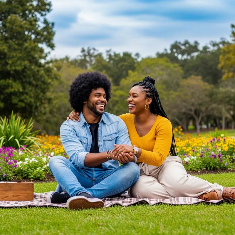 Beautiful Ebony Couple Enjoying a Serene Park Moment