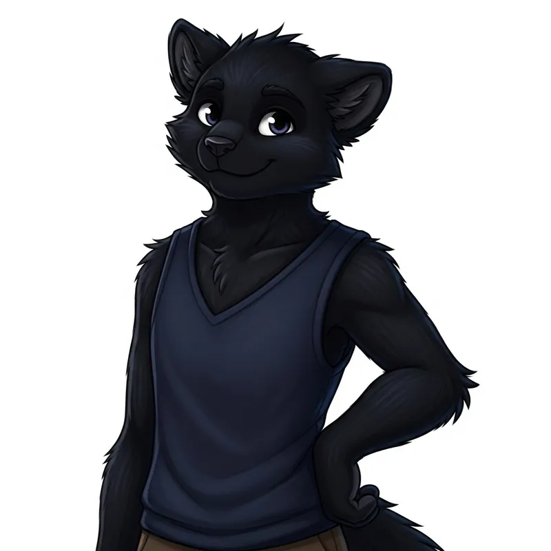 Black Furry Character with Friendly Smile