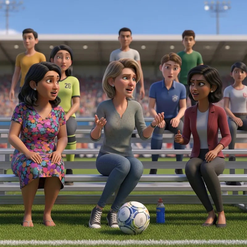 3D Pixar Animation: Moms Chatting at Soccer Game