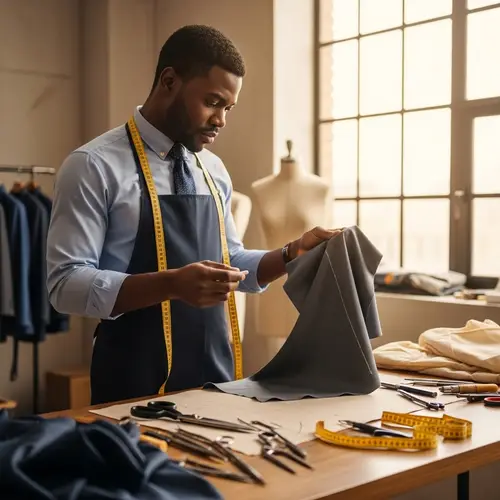 Professional Male Tailor Creating Cloth Design with Focus