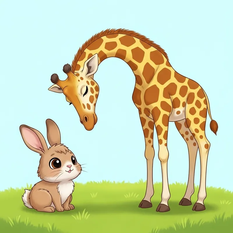 Cute Bunny and Giraffe: Harmonious Coexistence in Nature