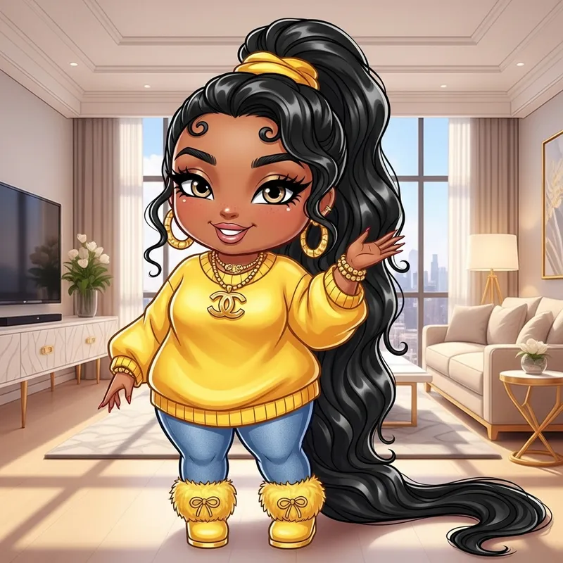 Chic Chibi Plus Size Woman in Yellow Fashion