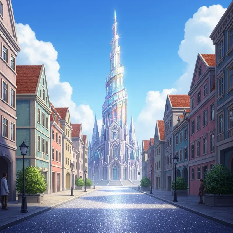 Grand Fantasy City with Crystal Tower and Cathedral | Enchanted Urban Landscape