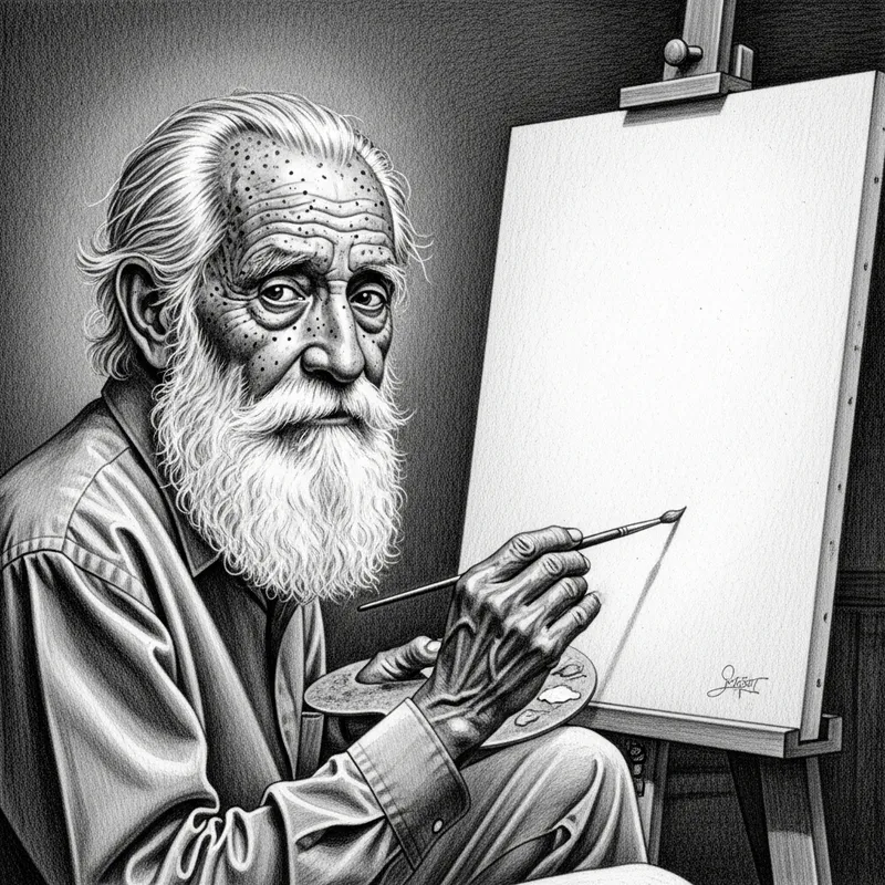 Wise Old Man Contemplates a Blank Canvas