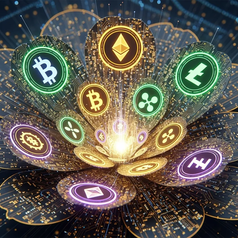 Futuristic Flower of Cryptocurrencies | Digital Circuits