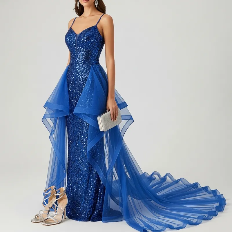 Glamorous Sapphire Blue Evening Gown | Sequined Dress Glamorous Sapphire Blue Evening Gown | Sequined Dress