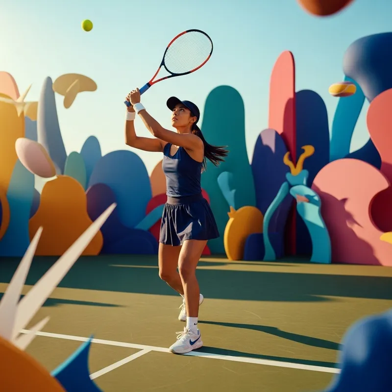 Hispanic Woman Tennis Player - Abstract Serve in Golden Light
