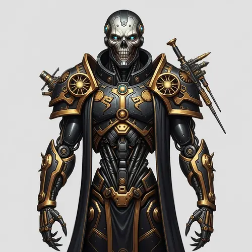 Intimidating Cyborg Portrait - Black and Gold Metallic Humanoid