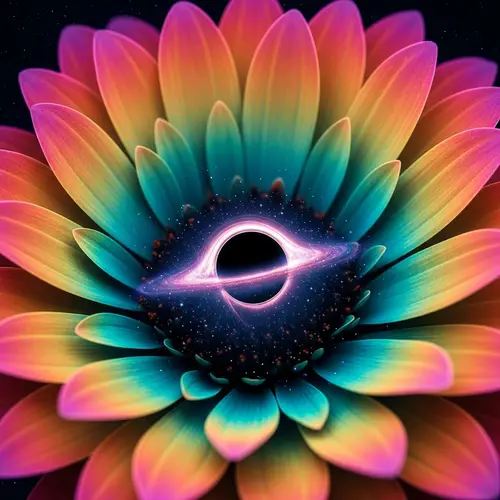 Neon-Colored Flower with Galaxy Black Hole