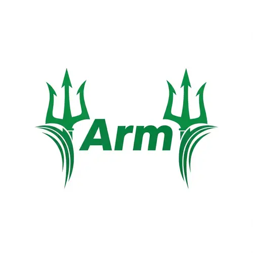 Dynamic Green Trident Logo Design for Arm Brand