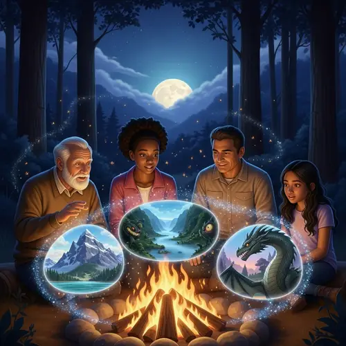 Enchanting Storytelling by Diverse Group Around Fire | Mystical Tales