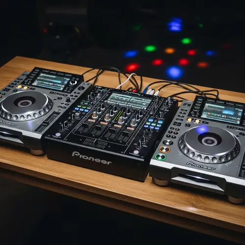 Professional DJ Setup with Turntables and Pioneer Equipment