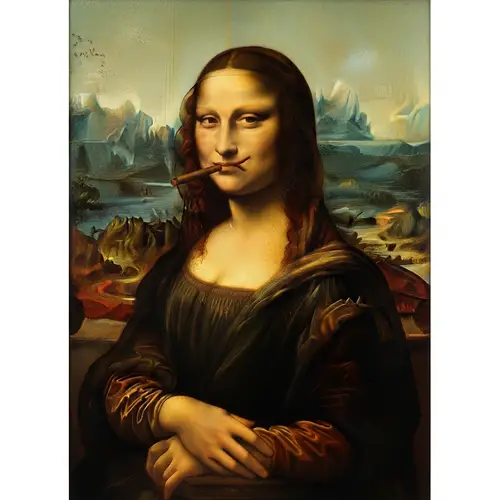 Italian Renaissance-Inspired Mona Lisa Painting with Mischievous Smirk