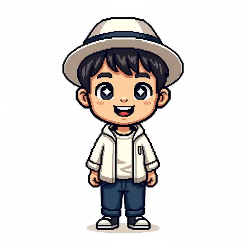 Pixel Art Cute Boy Portrait | Asian Descent with Stylish Hat
