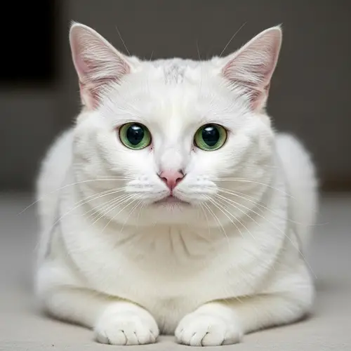 Scared White Domestic Feline with Heart-Shaped Face