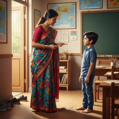 Beautiful Teacher Admonishing Student in Tradition