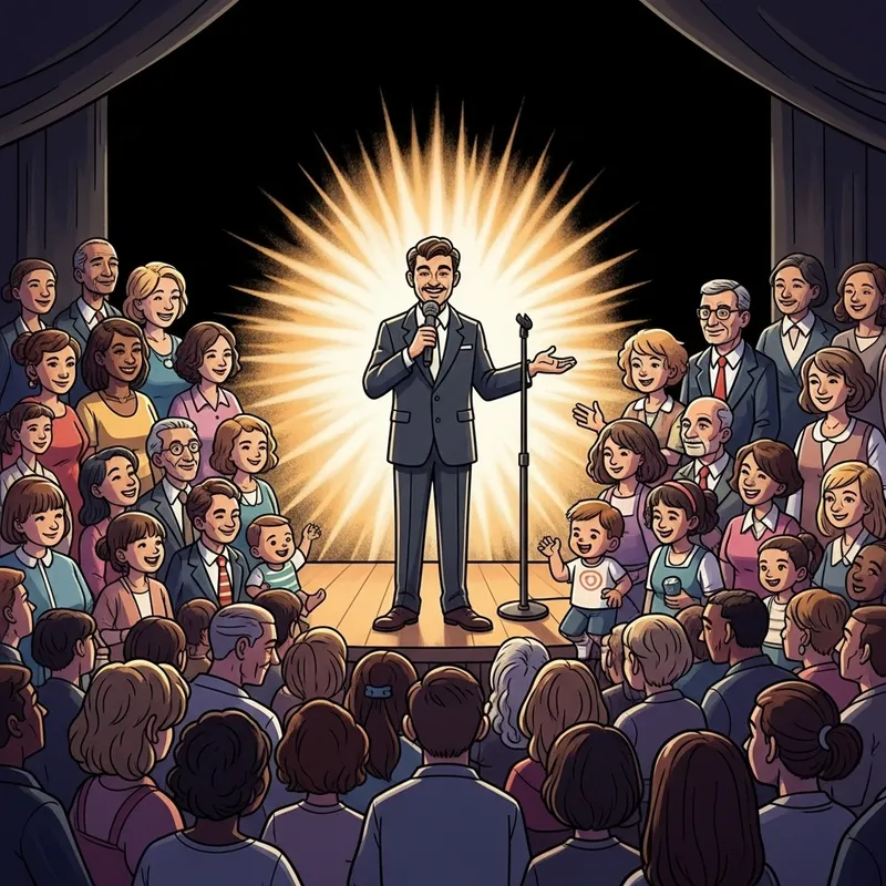 Inspirational Stand-Up Comic Engaging Diverse Crowd with Grace