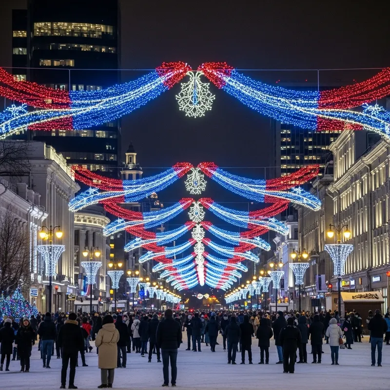 Festive Megapolis with Glowing Garlands | New Year Celebrations