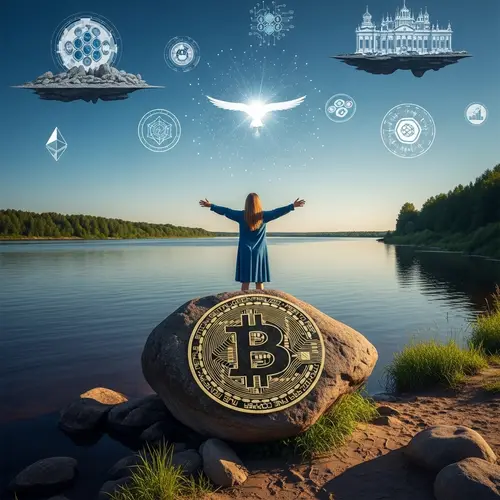 Serene Bitcoin Landscape by Volga River