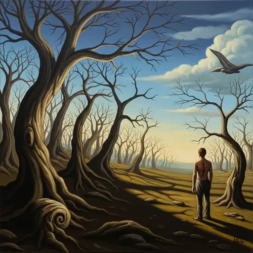 Surrealistic Betrayal: Eerie Forest Scene