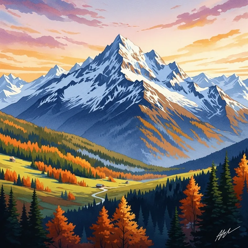 Snowy Mountain Watercolor Art Snowy Mountain Watercolor Art