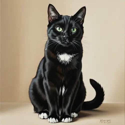 Graceful Black House Cat Oil Painting