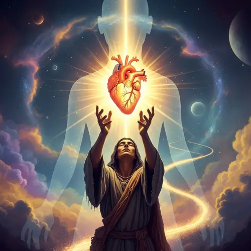 Symbolic Illustration of Spiritual Journey Towards Radiant Heart
