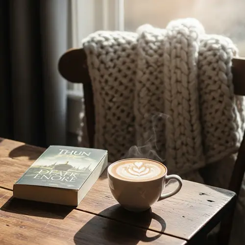 Tranquil Latte Scene on Rustic Wooden Table