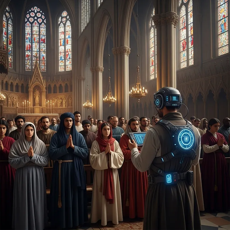 Time Traveler Witnessing Ancient Religious Ceremony