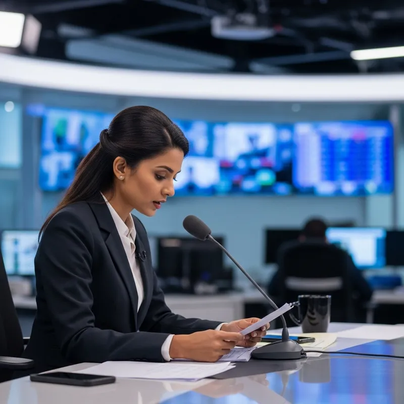 Indian Women News Anchor in Modern Studio | TV News Presenter
