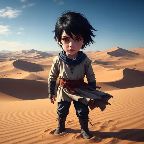 Mysterious Young Boy in Desert | Enigmatic Vision of Youth