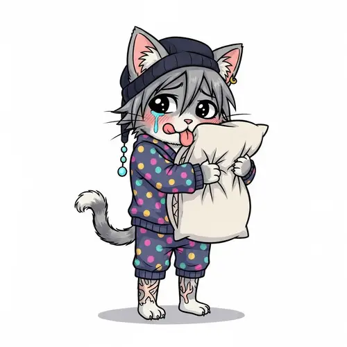 Emo Anthropomorphic Cat Snuggling Pillow | Cute Art Style