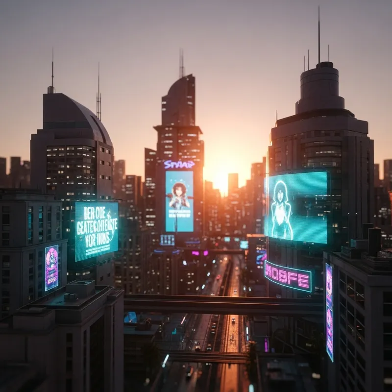 Neon Lights and Holographic Advertisements in a Futuristic Cyberpunk City