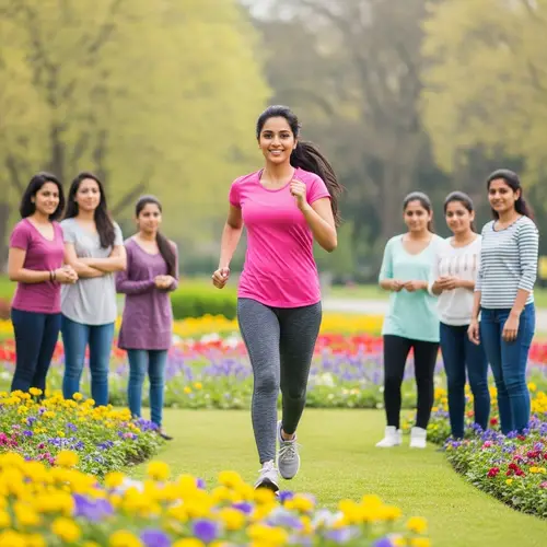 Empowering South Asian Woman Running in Colorful Park
