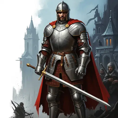 Heroic Knight in Vibrant Medieval Scene | Dark Fantasy Artwork
