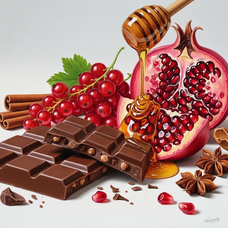 Delectable Milk Chocolate with Red Currant, Pomegranate, Honey & Spices