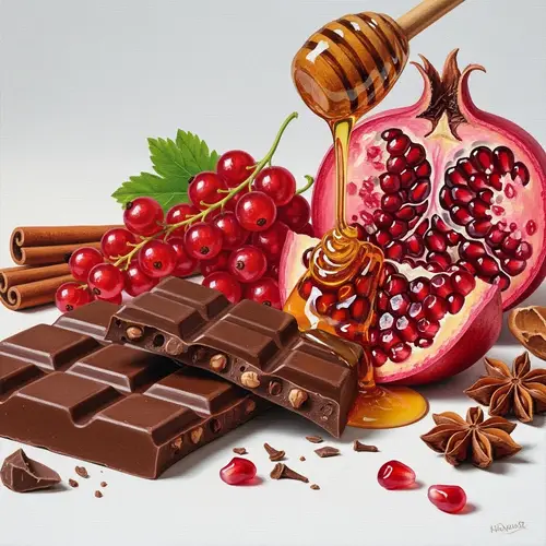 Delicious Milk Chocolate with Red Currant, Pomegranate, Honey, and Spices