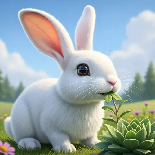 Delightful Animated Rabbit in Serene Meadow | Wildlife Illustration