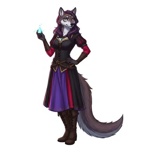 Fantasy Wolf Woman in Dark Medieval Dress | Digital Painting