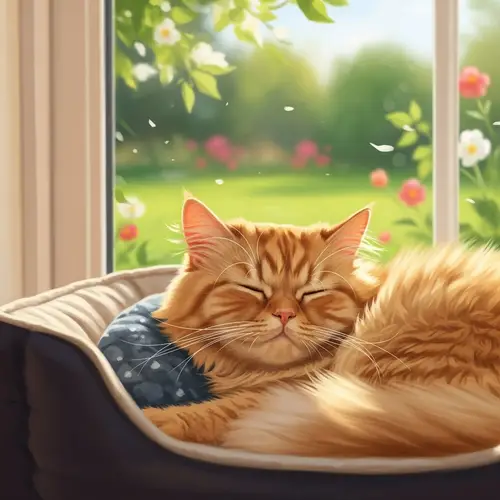 Cozy Afternoon Nap Scene with Fluffy Orange Persian Cat
