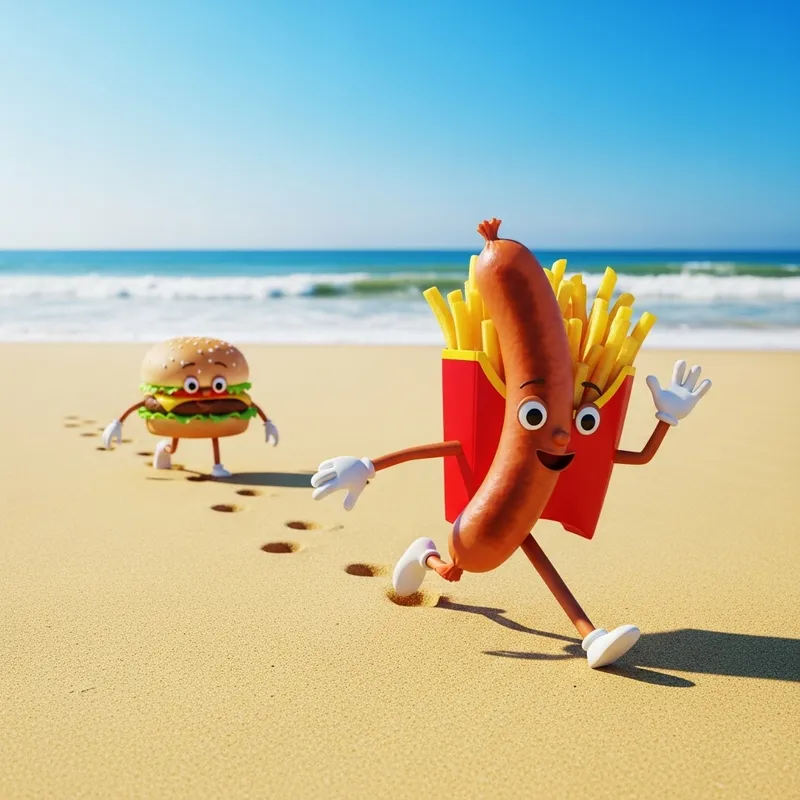 Fast Food with Legs: A Whimsical Beach Adventure