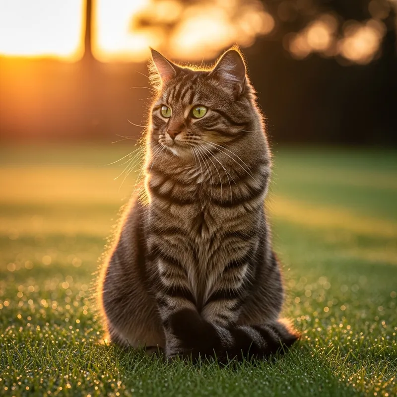 Majestic Brown Cat on Green Lawn | Un Gato