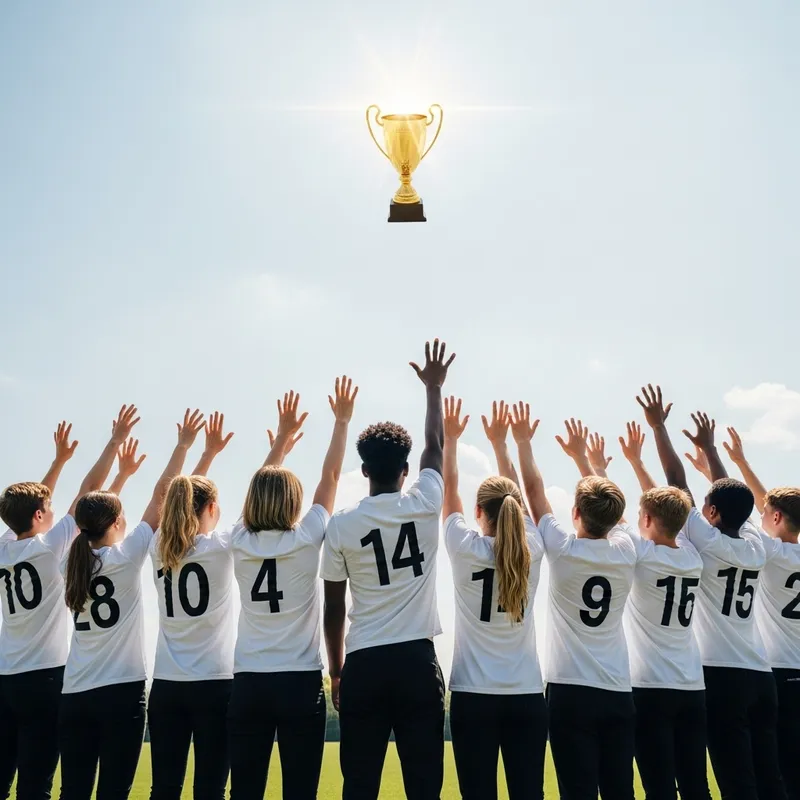 Diverse Teens Strive for Golden Trophy on Football Field Diverse Teens Strive for Golden Trophy on Football Field