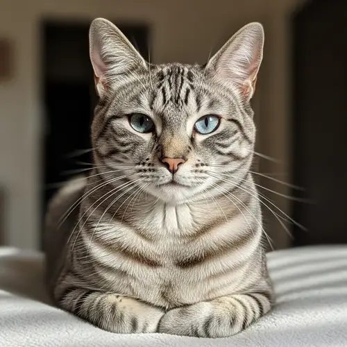 Grey House Cat with Striking Blue Eyes