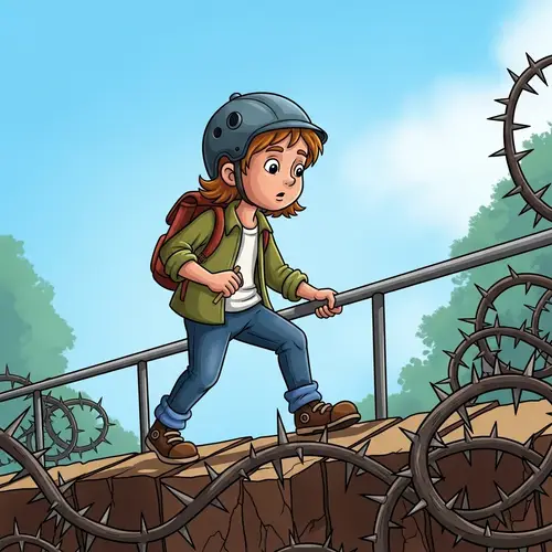 Brave Kid Walking on Thorns | Cartoon Illustration