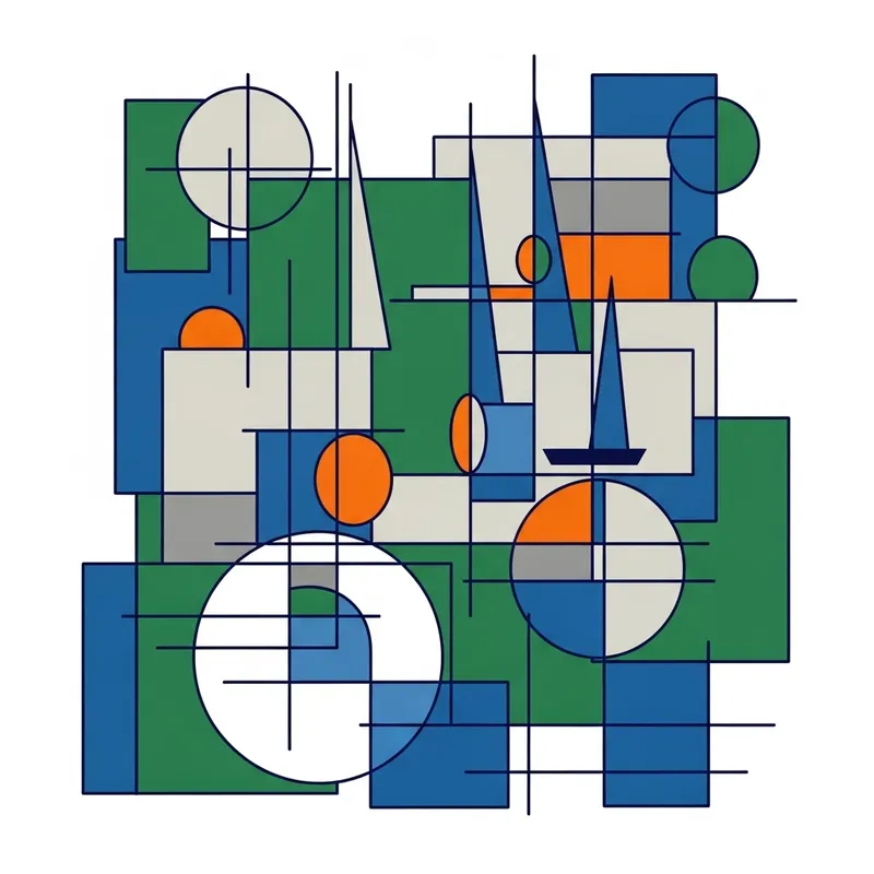 Suprematism, Abstractionism: Geometric Shapes, Colors - Green, Blue, Orange, Gray
