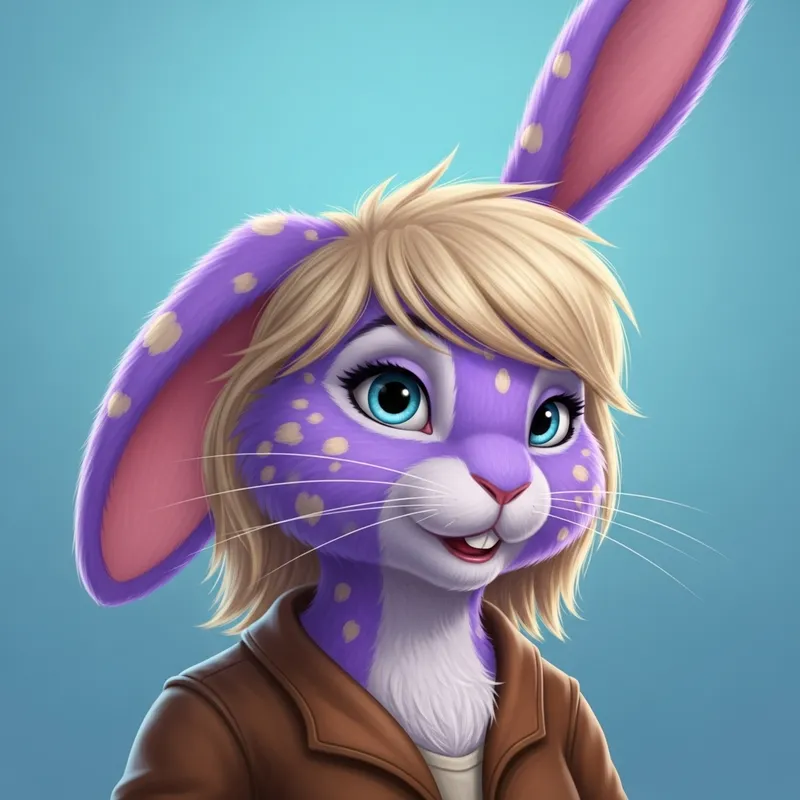 Vivid Purple Female Bunny with Blonde Tufts and Blue Eyes Vivid Purple Female Bunny with Blonde Tufts and Blue Eyes